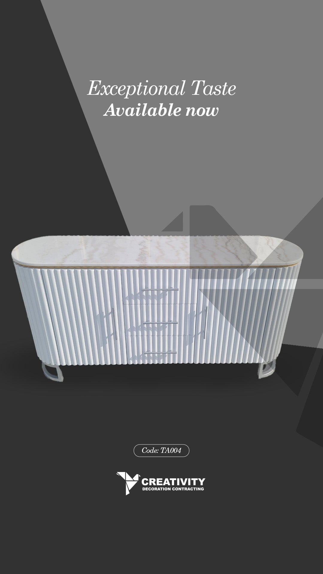 White Fluted Sideboard with Marble Top – Code: TA004