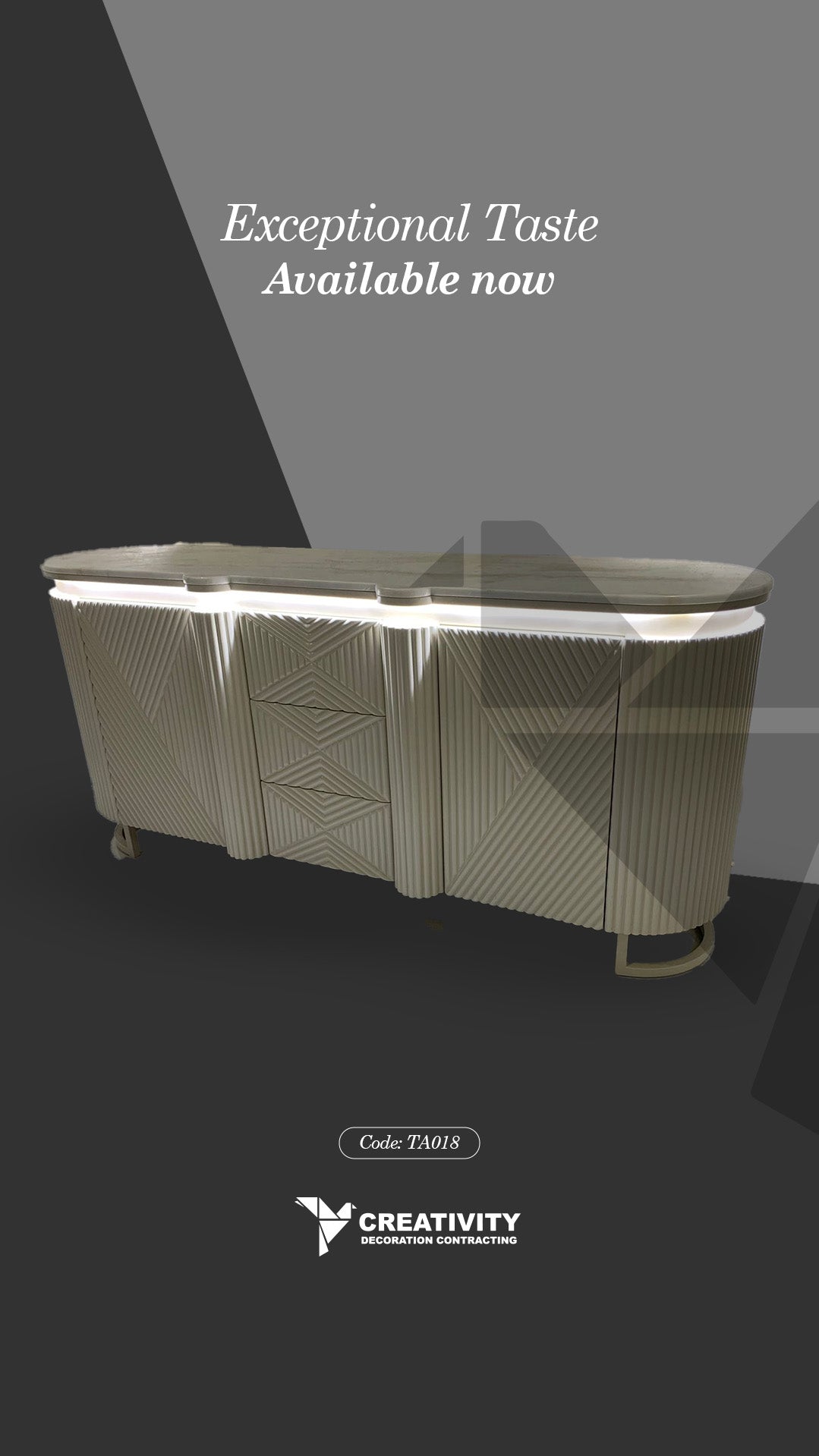 Geometric White TV Console with LED Accents – Code: TA018