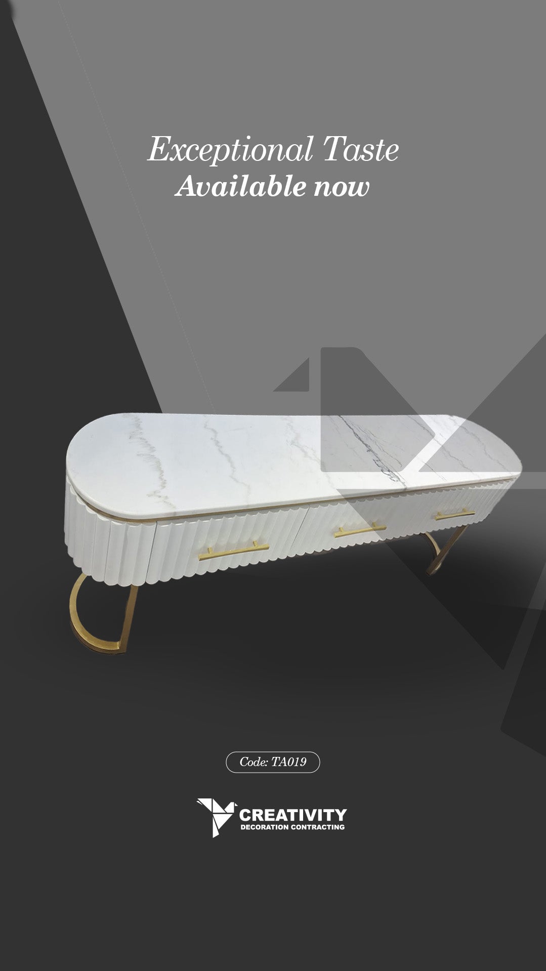 Curved White TV Console with Marble Top – Code: TA019