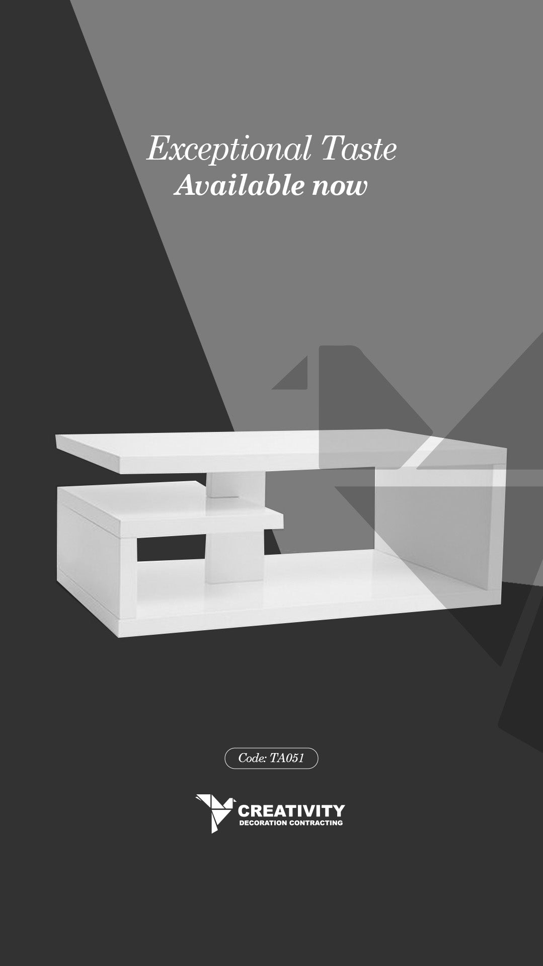 Modern White Gloss Coffee Table with Geometric Shelving – Code: TA051