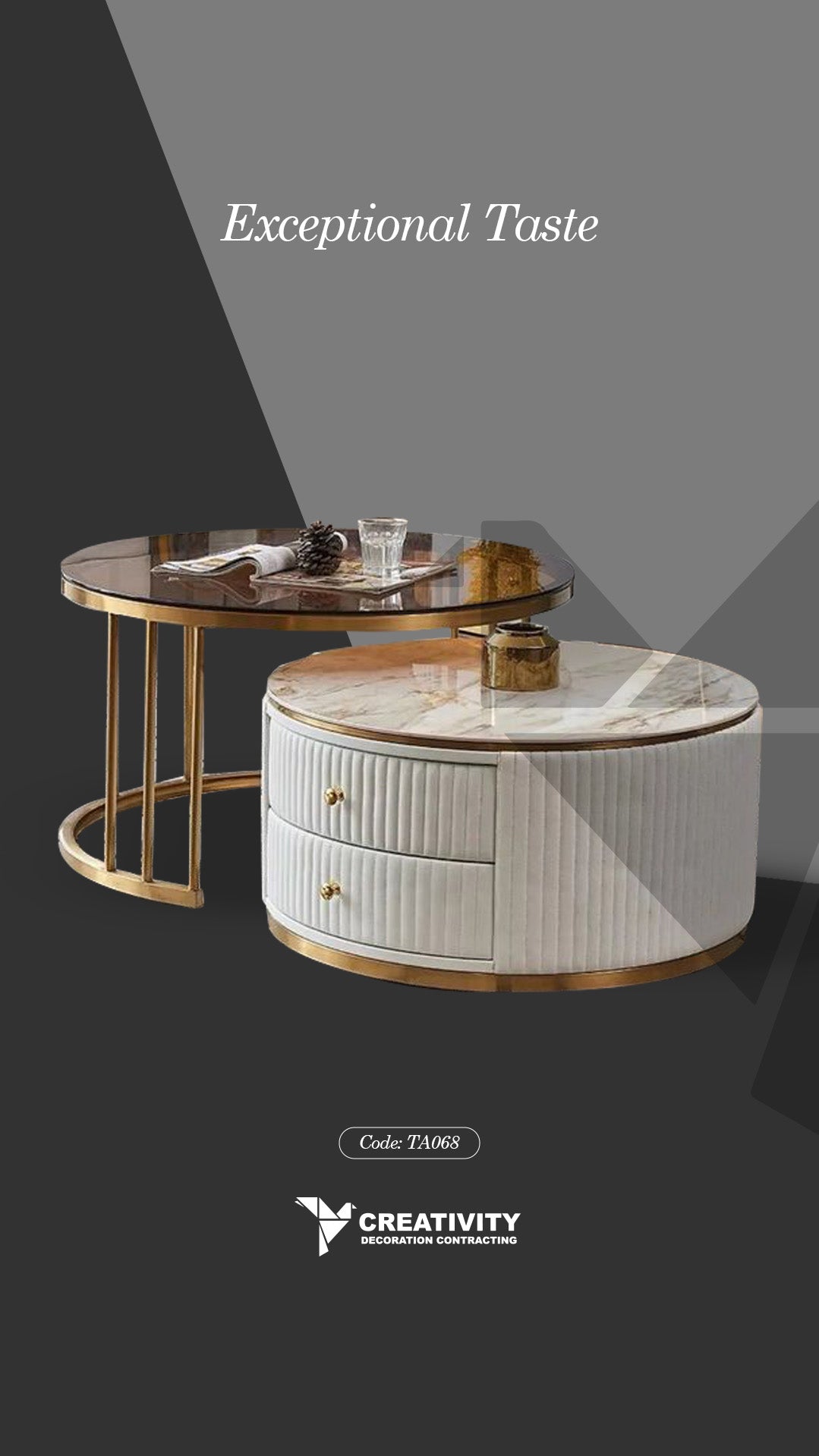 Luxury Marble & Velvet Round Coffee Table Set – Code: TA068