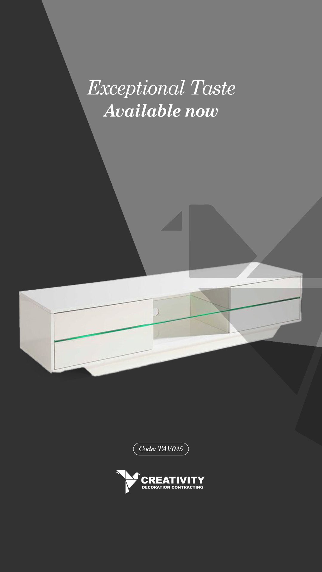 High Gloss White TV Console with Glass Shelf – Code: TAV045