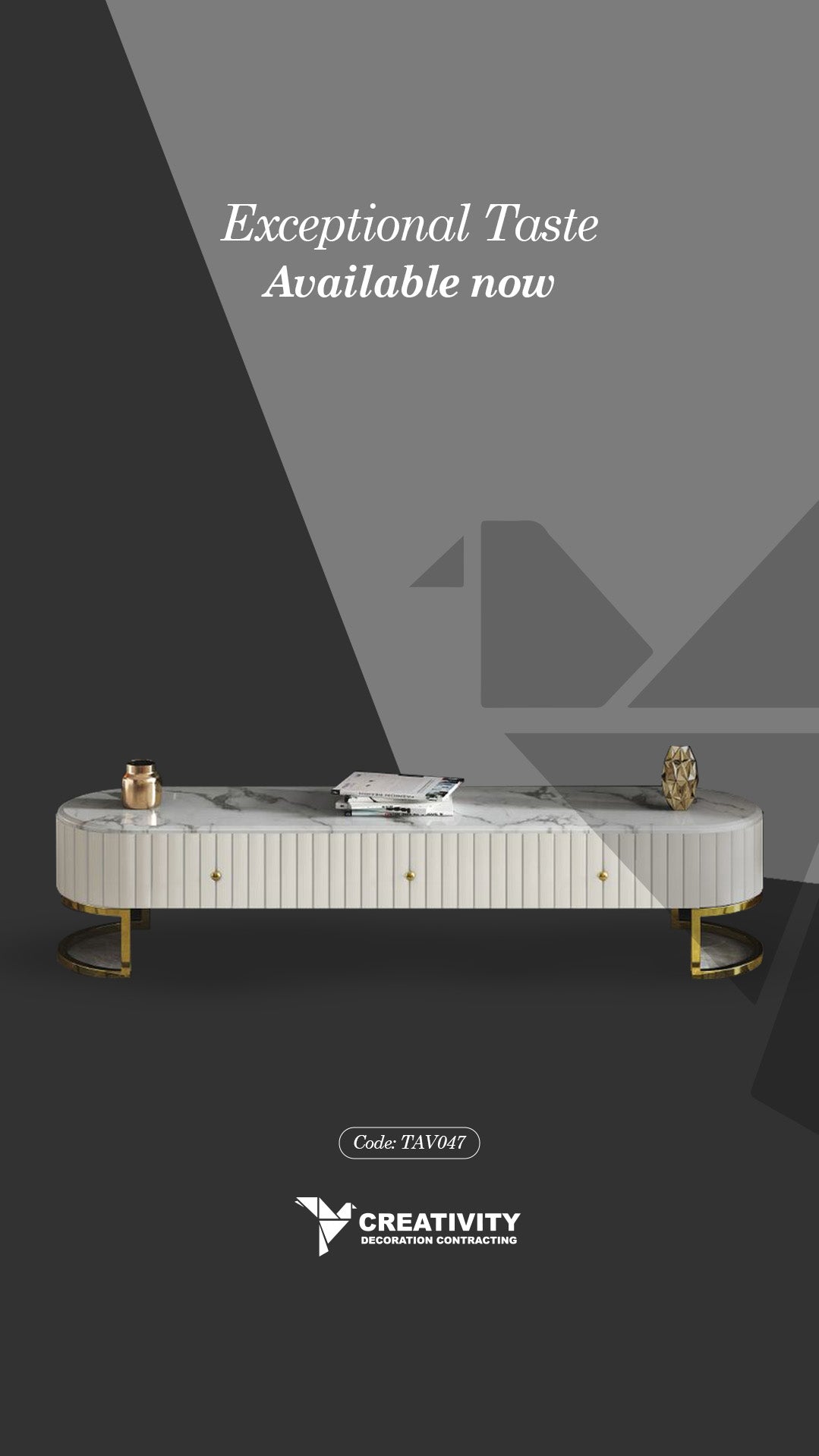 Luxury Curved TV Console with Marble Top – Code: TAV047