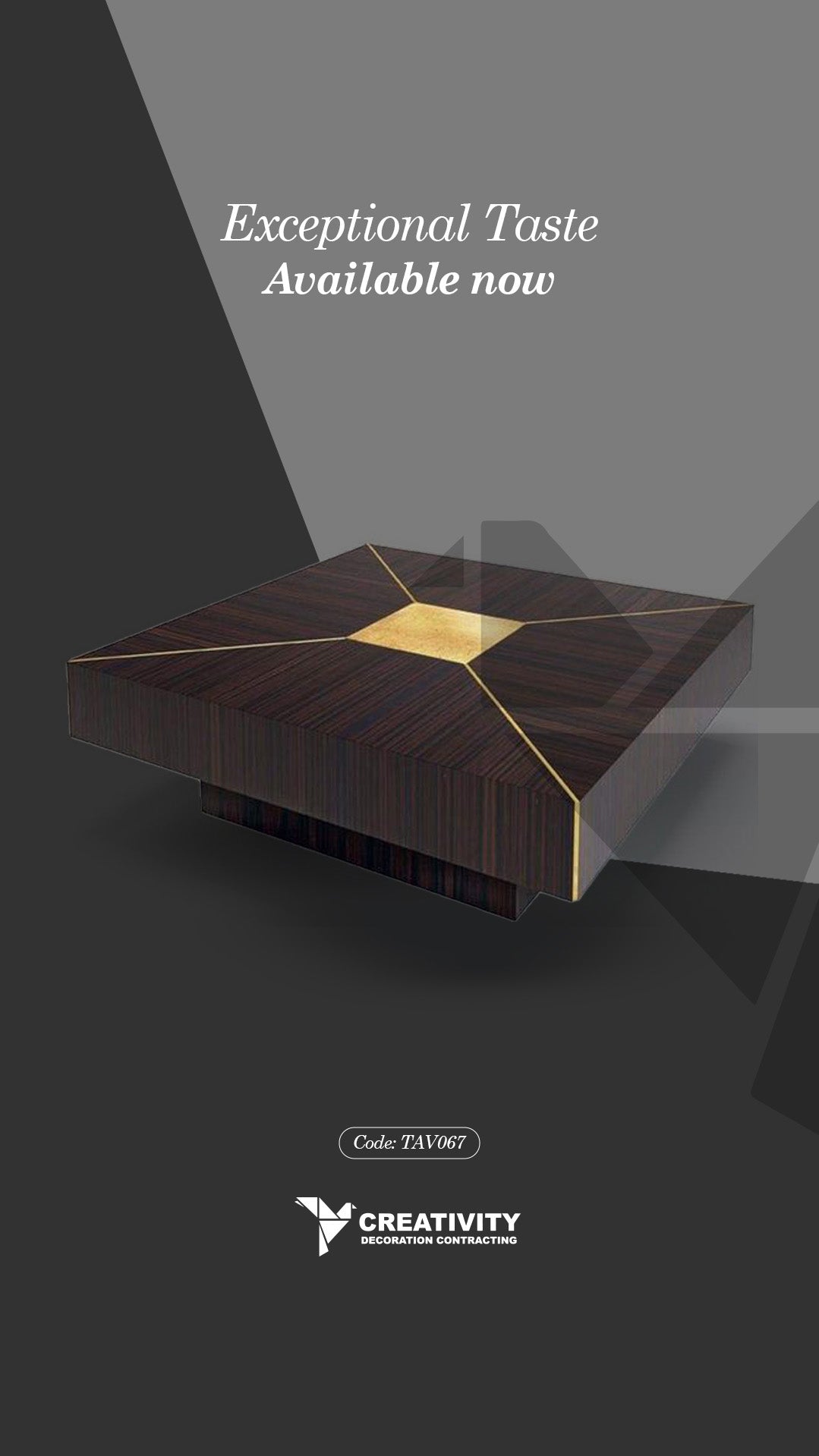 Square Dark Wood Coffee Table with Gold Inlay – Code: TAV067