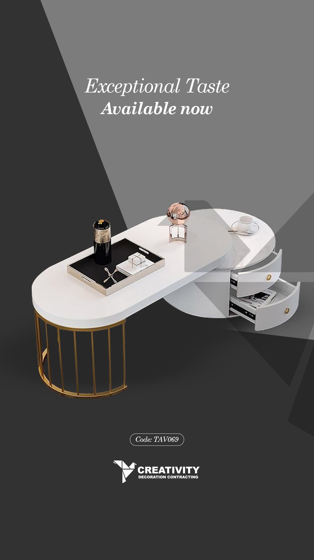 Contemporary White Coffee Table with Storage – Code: TAV069