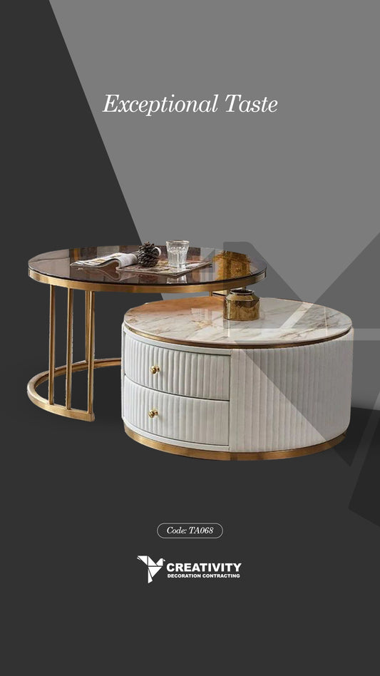 Luxury Marble & Velvet Round Coffee Table Set – Code: TA068